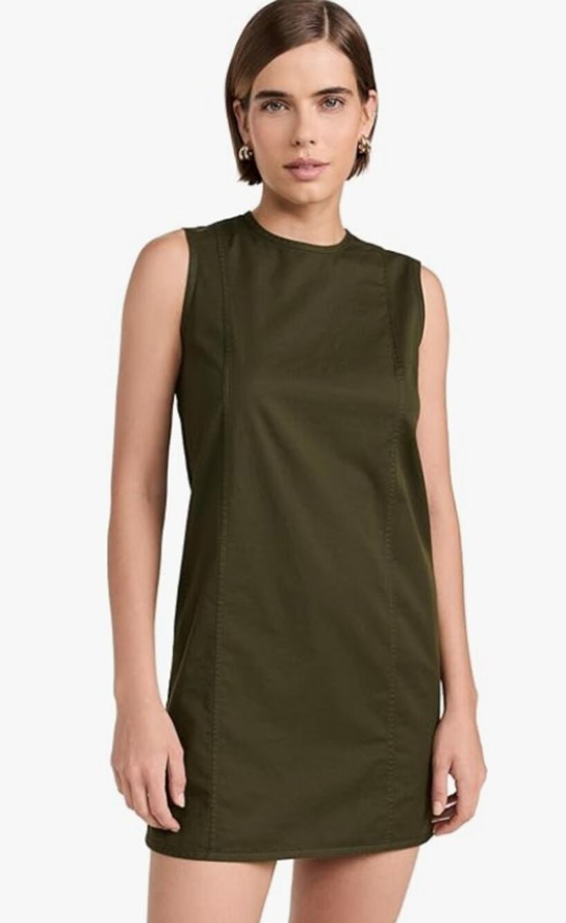 THEORY WOMENS SIZE 12 SLEEVELESS HIGH CREW NECK MINI SHIFT DRESS OLIVE GREEN NEW